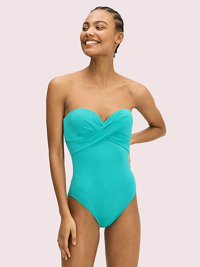 Shop Kate Spade Palm Beach Molded-cup Bandeau One-piece In Fiji Green