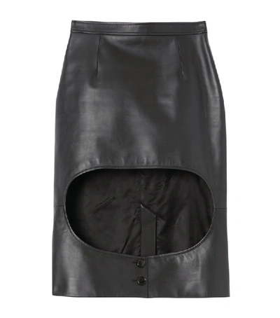 Shop Burberry Leather Step-through Skirt