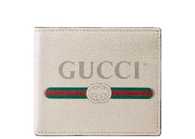 Pre-owned Gucci Print Bifold Wallet Leather (8 Card Slots) White