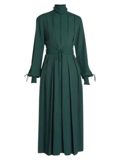 Shop Victoria Beckham Pleated Mockneck Midi Dress In Bottle Green