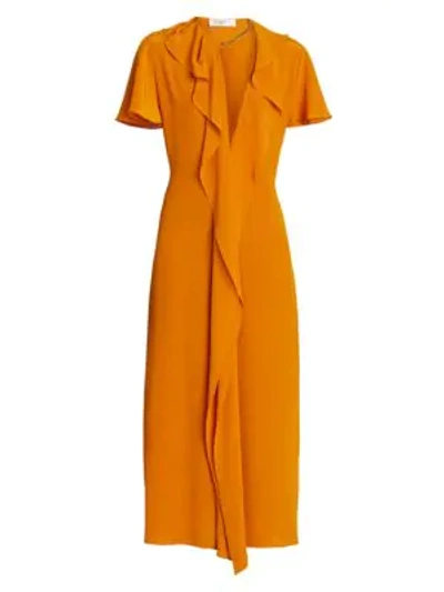 Shop Victoria Beckham Ruffle Chain Silk Midi Dress In Amber