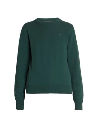 Shop Maison Margiela Logo Elbow-patch Crewneck Wool Sweater In Dark Green