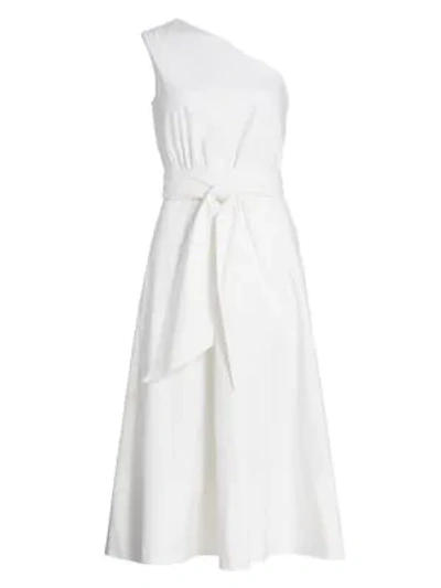 Shop St John Glazed Stretch Poplin One Shoulder Dress In White