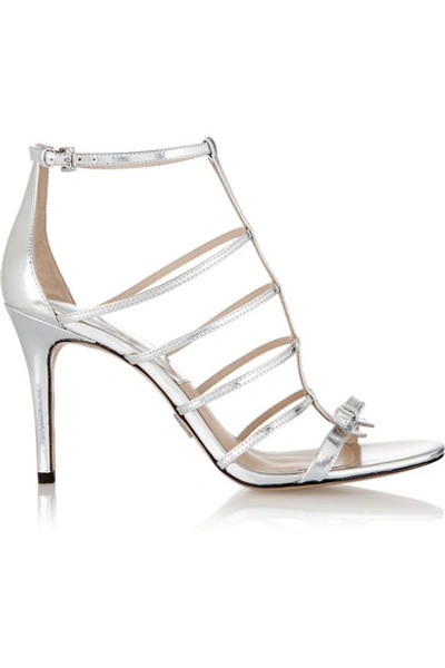 Michael Kors Woman Blythe Bow-embellished Metallic Leather Sandals Silver