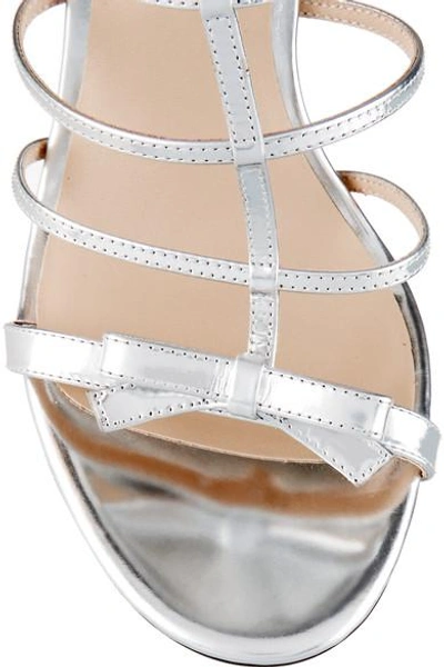 Shop Michael Kors Blythe Bow-embellished Metallic Leather Sandals In Silver
