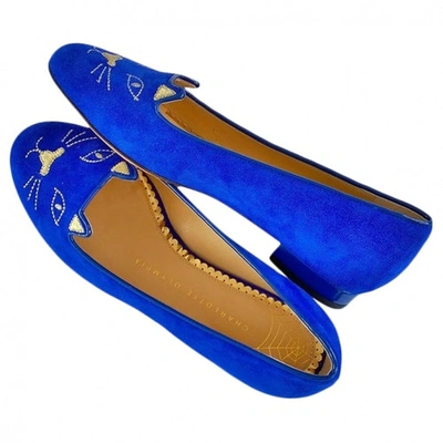 Pre-owned Charlotte Olympia Blue Suede Flats