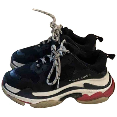 Pre-owned Balenciaga Triple S Leather Trainers In Black