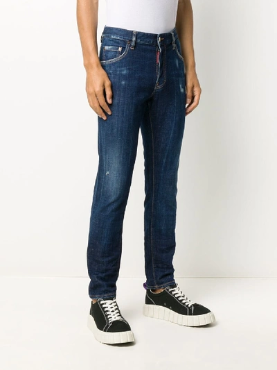 Shop Dsquared2 Stretch-cotton Denim Distressed Straight-leg Jeans In Blue