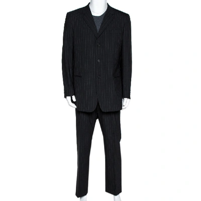Pre-owned Emporio Armani Black Pinstriped Wool Blend Tailored Suit Xxxl