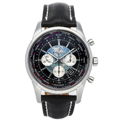 Pre-owned Breitling Black Stainless Steel Transocean Unitime Chronograph Ab0510u4/bb62 Men's Wristwatch 46 Mm