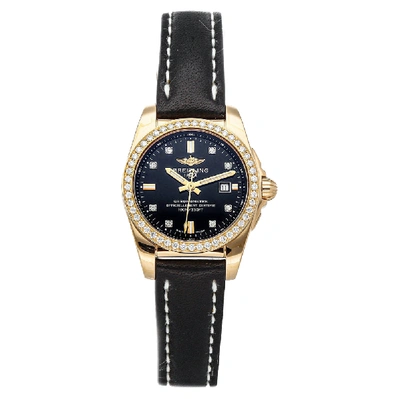 Pre-owned Breitling Black Diamonds 18k Rose Gold Galactic H7234853/be86 Women's Wristwatch 29 Mm