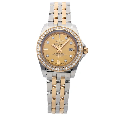 Pre-owned Breitling Golden Sun Diamonds 18k Rose Gold And Stainless Steel Galactic C7133053/h550 Women's Wristwatch 32 M