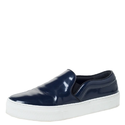 Pre-owned Celine Blue Patent Leather Slip On Sneakers Size 36