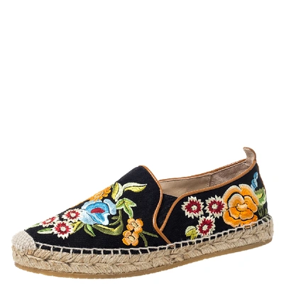 Pre-owned Etro Black/multicolor Embroidered Fabric Espadrille Flats Size 36