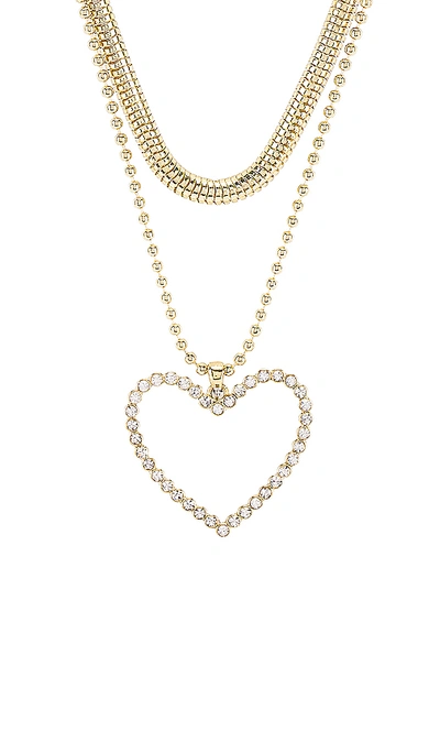 Shop Luv Aj The Studded Hearts Charm Necklace In Gold