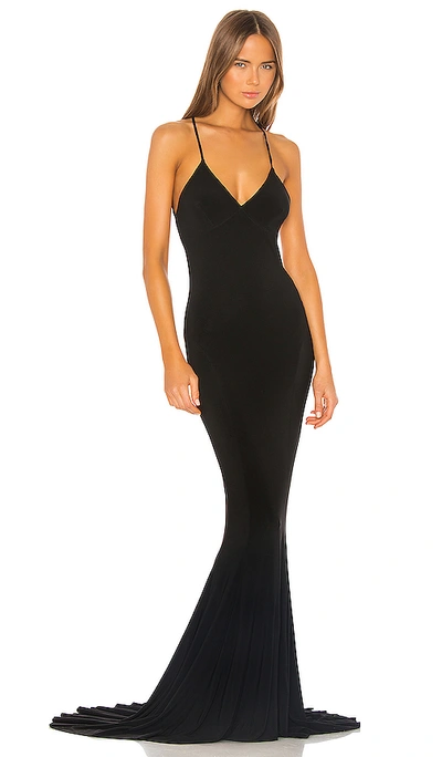 Shop Norma Kamali Low Back Slip Mermaid Fishtail Gown In Black