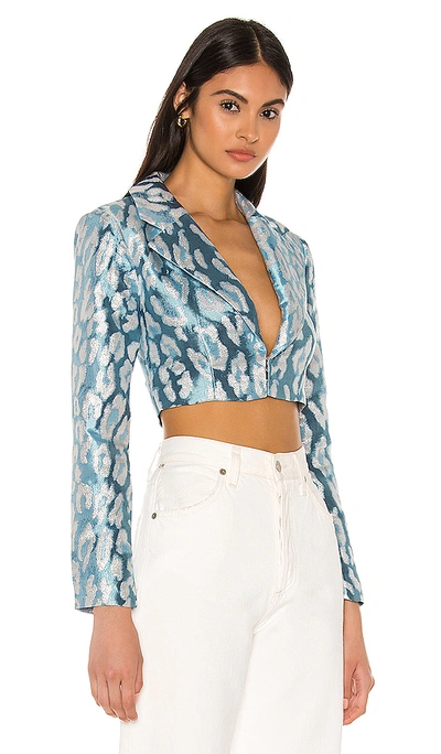 Shop Nbd Hera Cropped Blazer In Blue & Silver