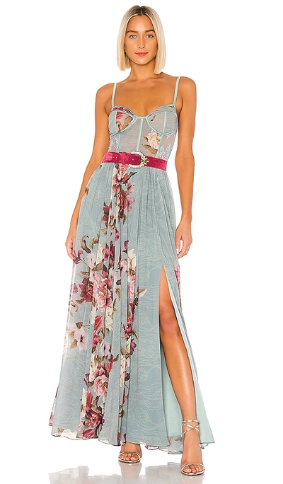 Shop Patbo Peony Bustier Maxi Dress In Soft Blue