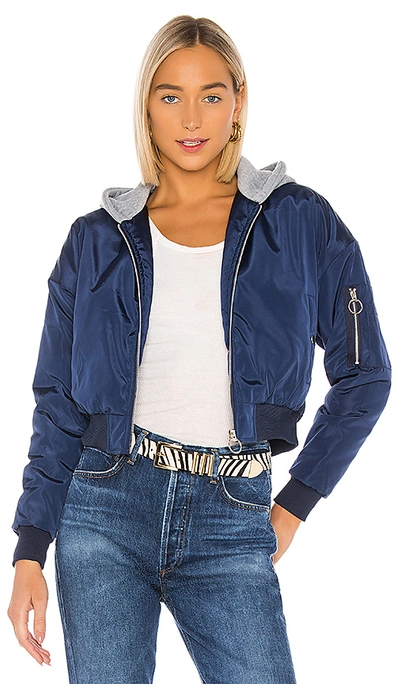 Shop Superdown Raquel Cropped Hooded Jacket In Navy