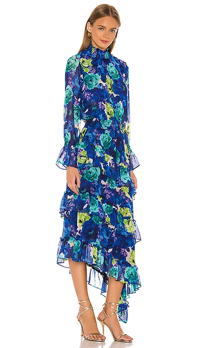 Shop Misa Rania Midi Dress In Sapphire Floral