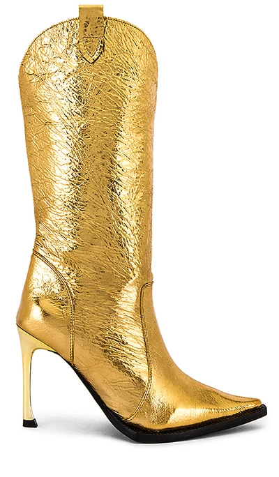 Shop Jeffrey Campbell Cognitive Boot In Gold Crinkle
