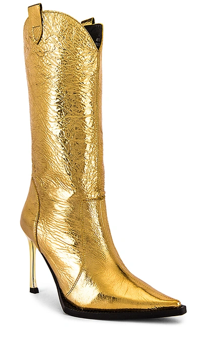 Shop Jeffrey Campbell Cognitive Boot In Gold Crinkle