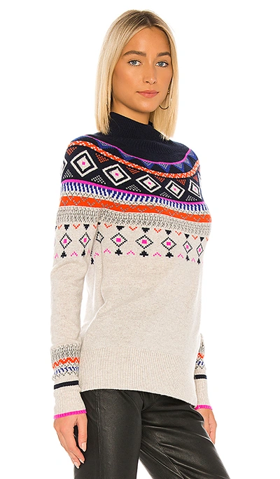 Shop Autumn Cashmere Fair Isle Mock Neck In Mojave & Navy