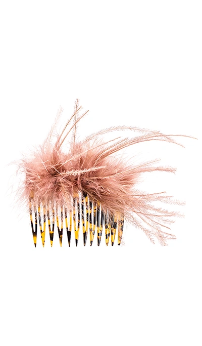 Shop Loeffler Randall Feather Hair Comb In Buff Pink