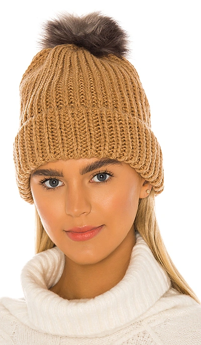Shop Hat Attack Tahoe Faux Fur Pom Beanie In Tobacco