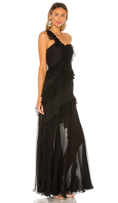 Amur One-shoulder Ruffled Silk Illusion Gown In Black