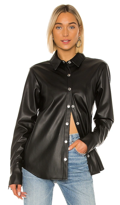 Shop Alexander Wang T Stretch Washable Faux Leather Blouse In Black