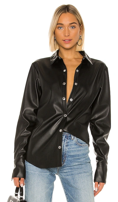 Shop Alexander Wang T Stretch Washable Faux Leather Blouse In Black