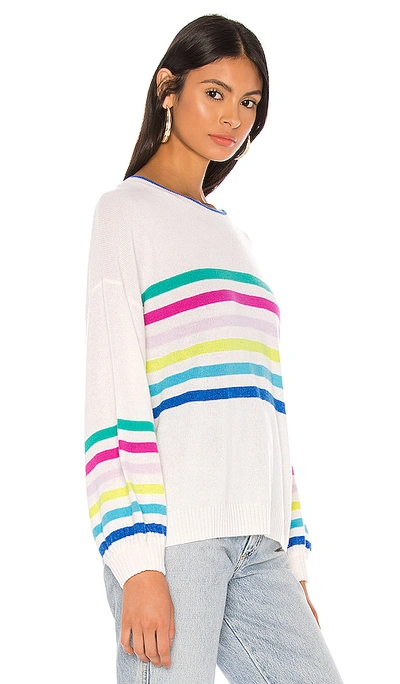 Shop Autumn Cashmere Rainbow Striped Balloon Sleeve Sweater In Chalk & Brights Multi
