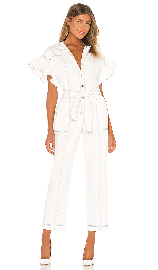 ruffle sleeve denim jumpsuit