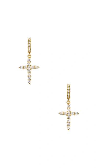 Shop Paradigm Sparkle Cross Hoops In Gold