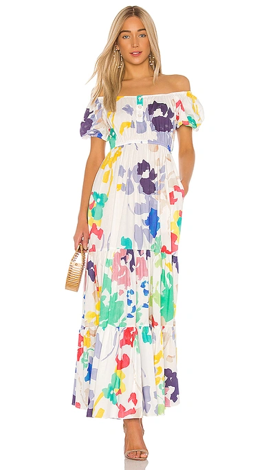 Shop Caroline Constas Bardot Maxi Dress In White Multi