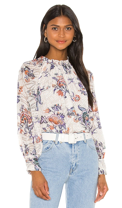Shop Rebecca Taylor Long Sleeve Toile Top In Snow Combo