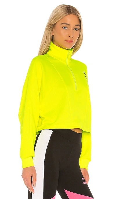 Shop Puma Tfs Cropped Half Zip Sweatshirt In Yellow Alert Multi