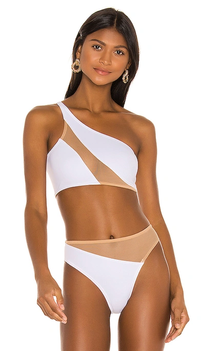 Shop Norma Kamali Snake Mesh Bikini Top In White & Nude Mesh