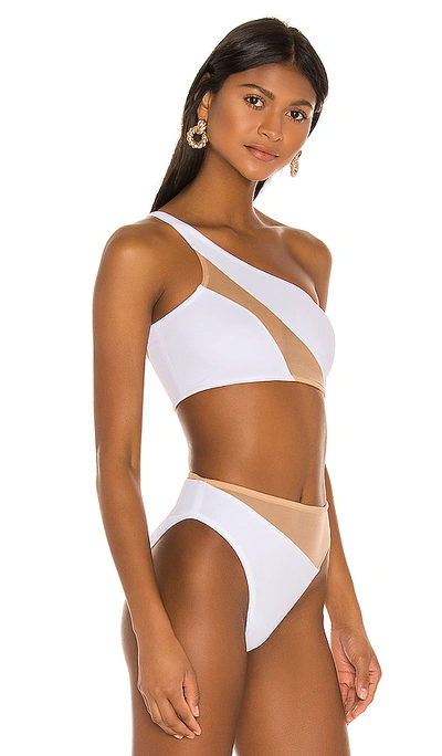 Shop Norma Kamali Snake Mesh Bikini Top In White & Nude Mesh