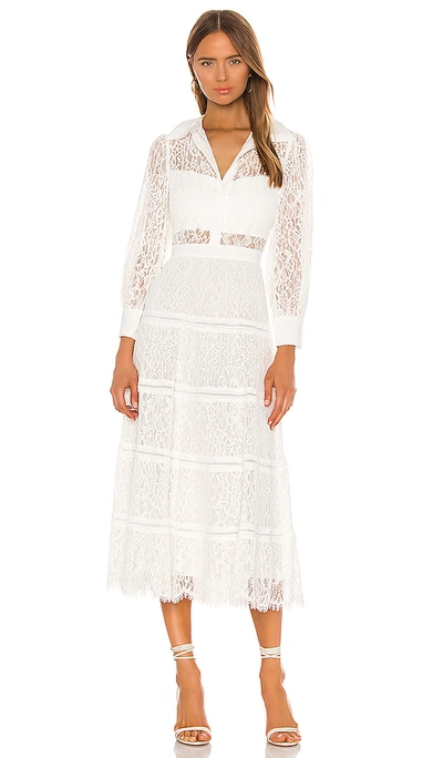 Shop Alice And Olivia Anaya Collared Tiered Dress In Off White