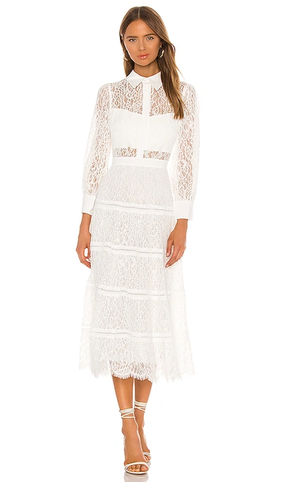 Shop Alice And Olivia Anaya Collared Tiered Dress In Off White