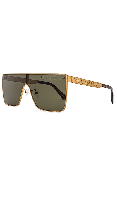 Shop Stella Mccartney Conic Rimless Flat Top 선글라스 In Shiny Vintage Gold & Green