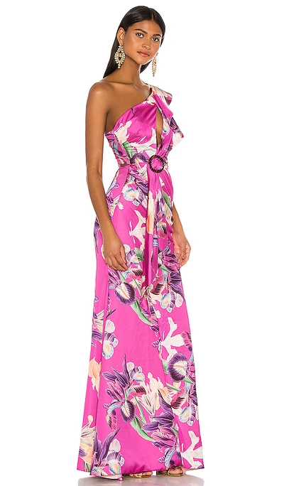 Shop Patbo Grace Print One Shoulder Maxi Dress In Fuchsia