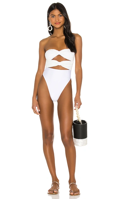 Shop Adriana Degreas Micro Sequins High Leg Strapless One Piece In White