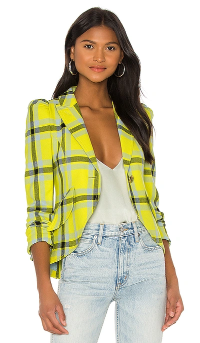 Shop Smythe Pouf Sleeve One Button Blazer In Lemon Plaid