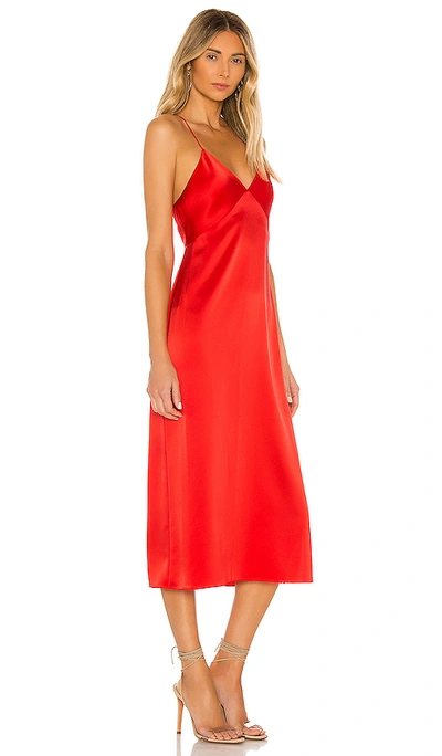 Shop Alice And Olivia Loraine Seamed Slip Midi Dress In Bright Poppy