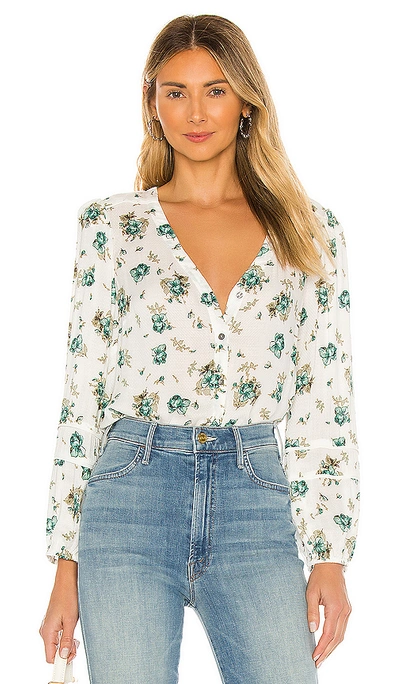 Shop 1.state Contrast Piped Blouse In White Blue Floral