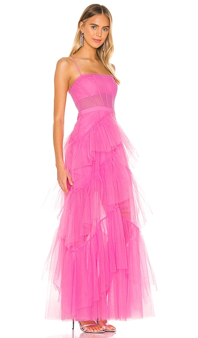 Shop Bcbgmaxazria Corset Tulle Gown In Vibrant Pink
