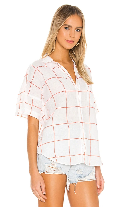 Shop Frank & Eileen Rose Short Sleeve Button Down In Neon Pink Window Pane Linen